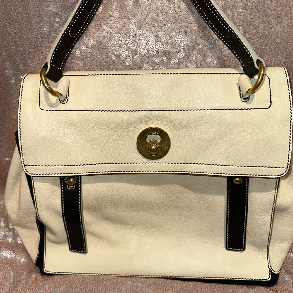 Yves Saint Laurent Cream and Black Shoulder Bag